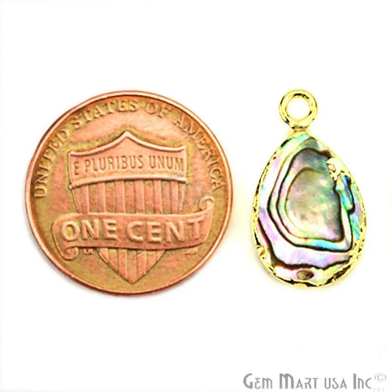 Abalone Shell 10x14mm Pear Shape Single Bail Gold Edge Connector