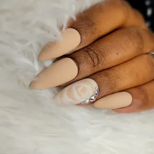 Almond Shaped Nude Nails - Bridal Press on Nails