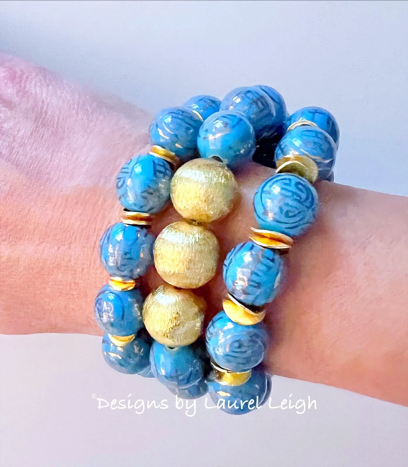 Chinoiserie French Blue & Gold Accent Bracelet