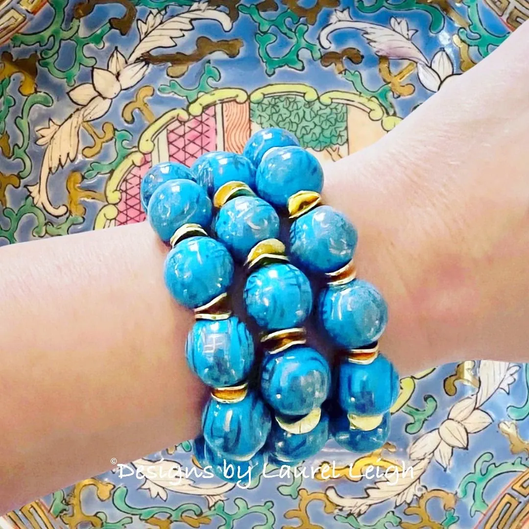 Chinoiserie French Blue & Gold Accent Bracelet