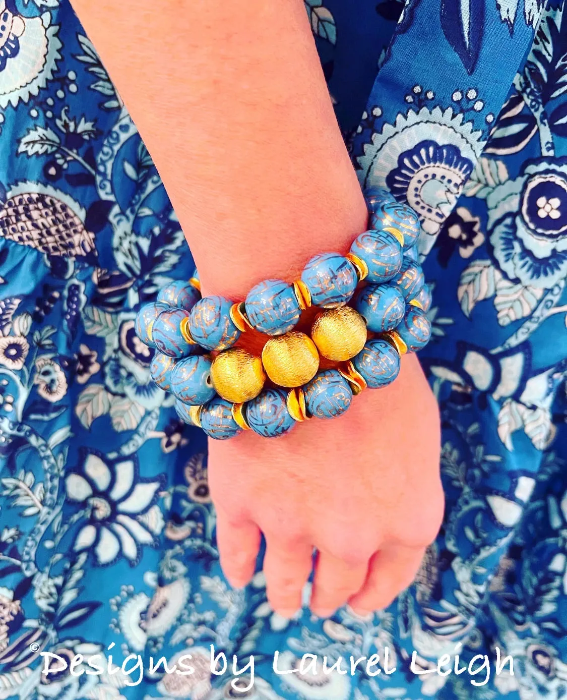 Chinoiserie French Blue & Gold Accent Bracelet