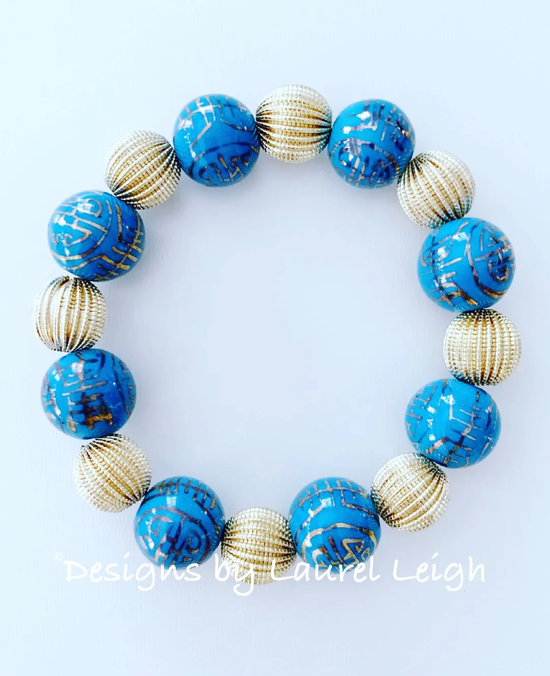 Chinoiserie French Blue & Gold Textured Bracelet