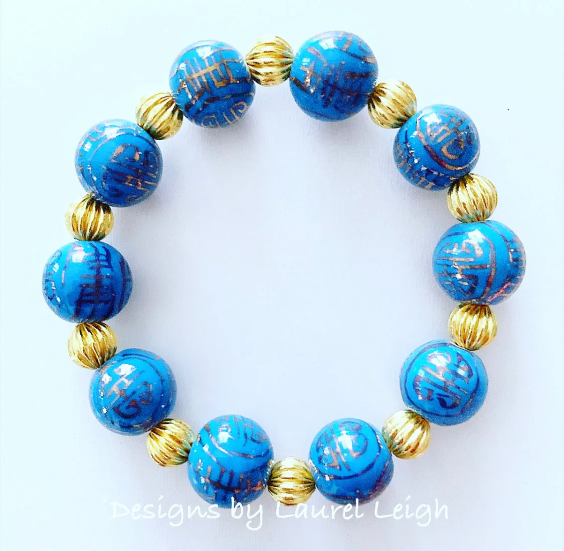 Chinoiserie French Blue & Gold Textured Bracelet