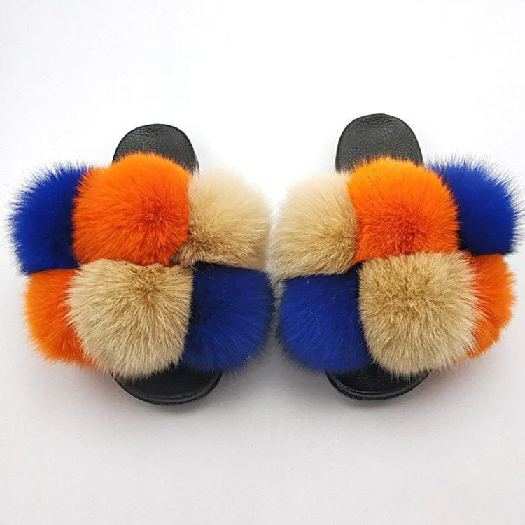 Colorful Faux-Fur Fluffy Slippers for Women