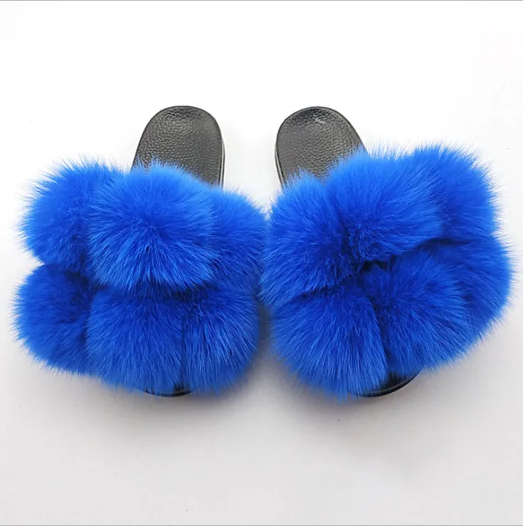 Colorful Faux-Fur Fluffy Slippers for Women