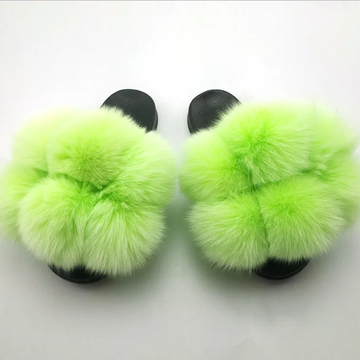 Colorful Faux-Fur Fluffy Slippers for Women