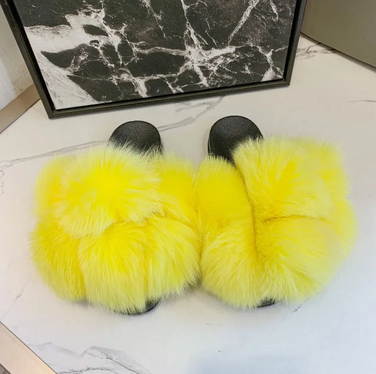 Colorful Faux-Fur Fluffy Slippers for Women