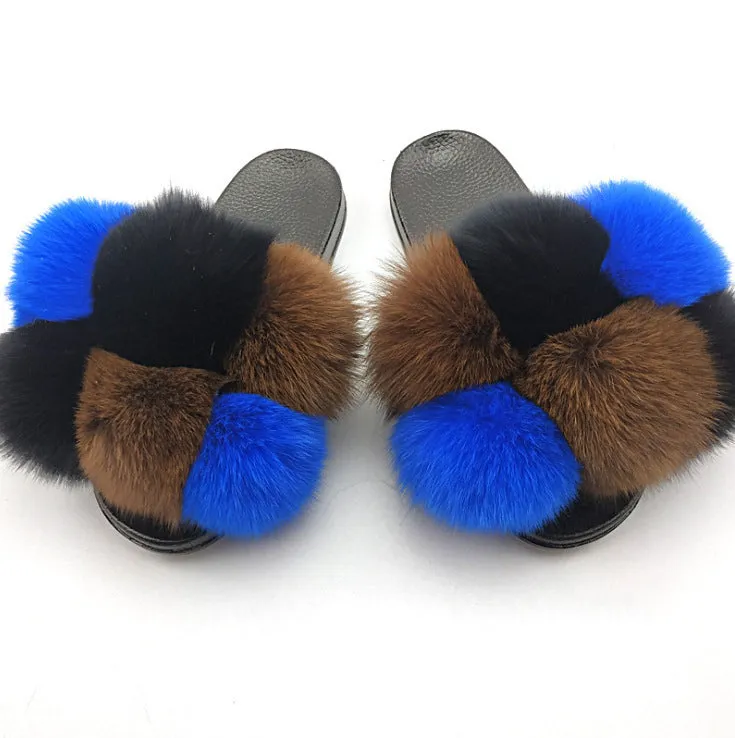 Colorful Faux-Fur Fluffy Slippers for Women