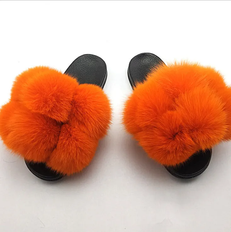 Colorful Faux-Fur Fluffy Slippers for Women