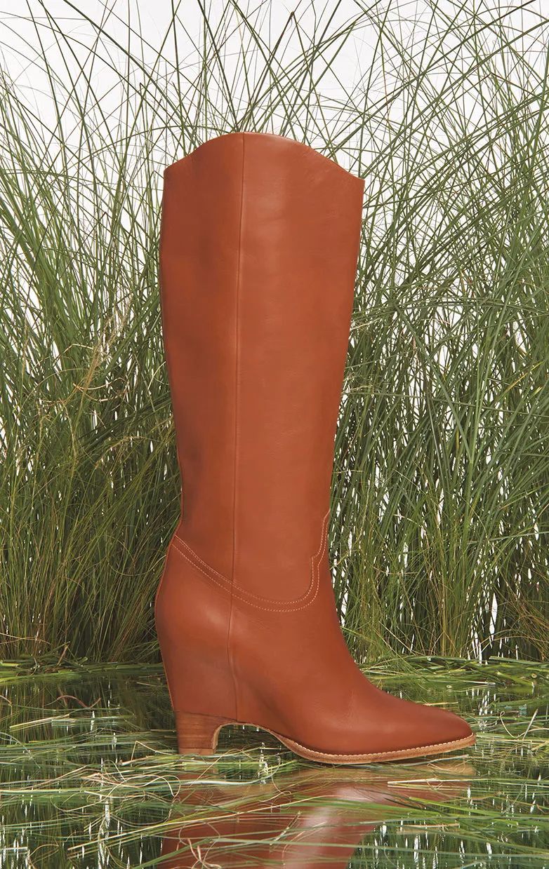 Cora Knee High Boot in Cognac Leather