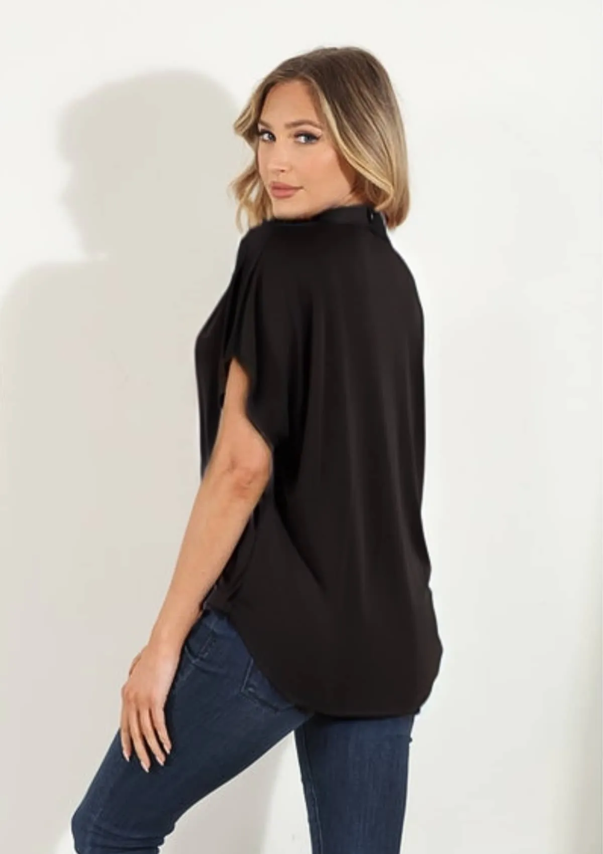 Cupro Surplice Tee - Black