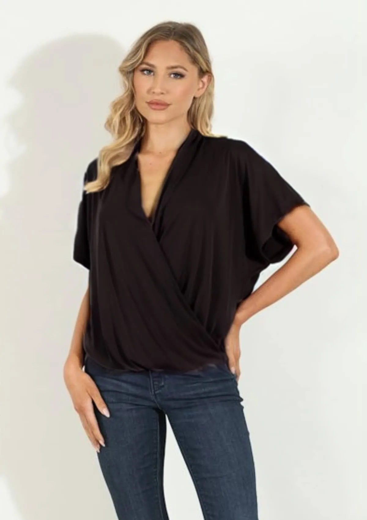 Cupro Surplice Tee - Black