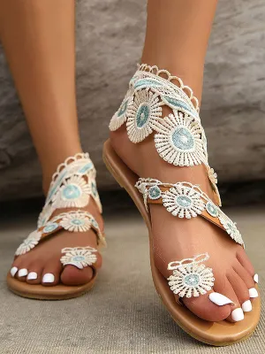 Embroidered Open Toe Split-Joint Sandals