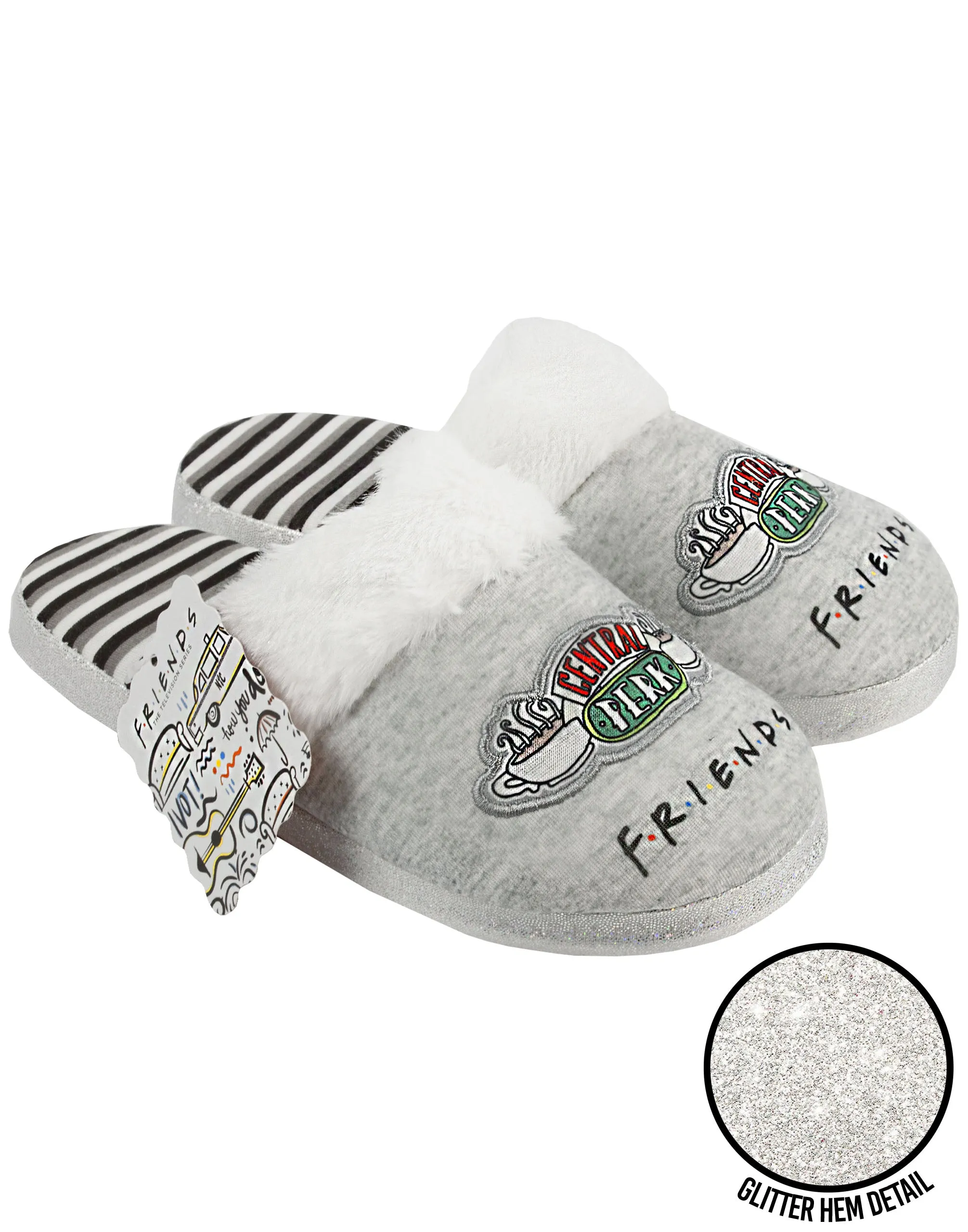 Friends Central Perk Graphic Girls Grey Mule Slippers