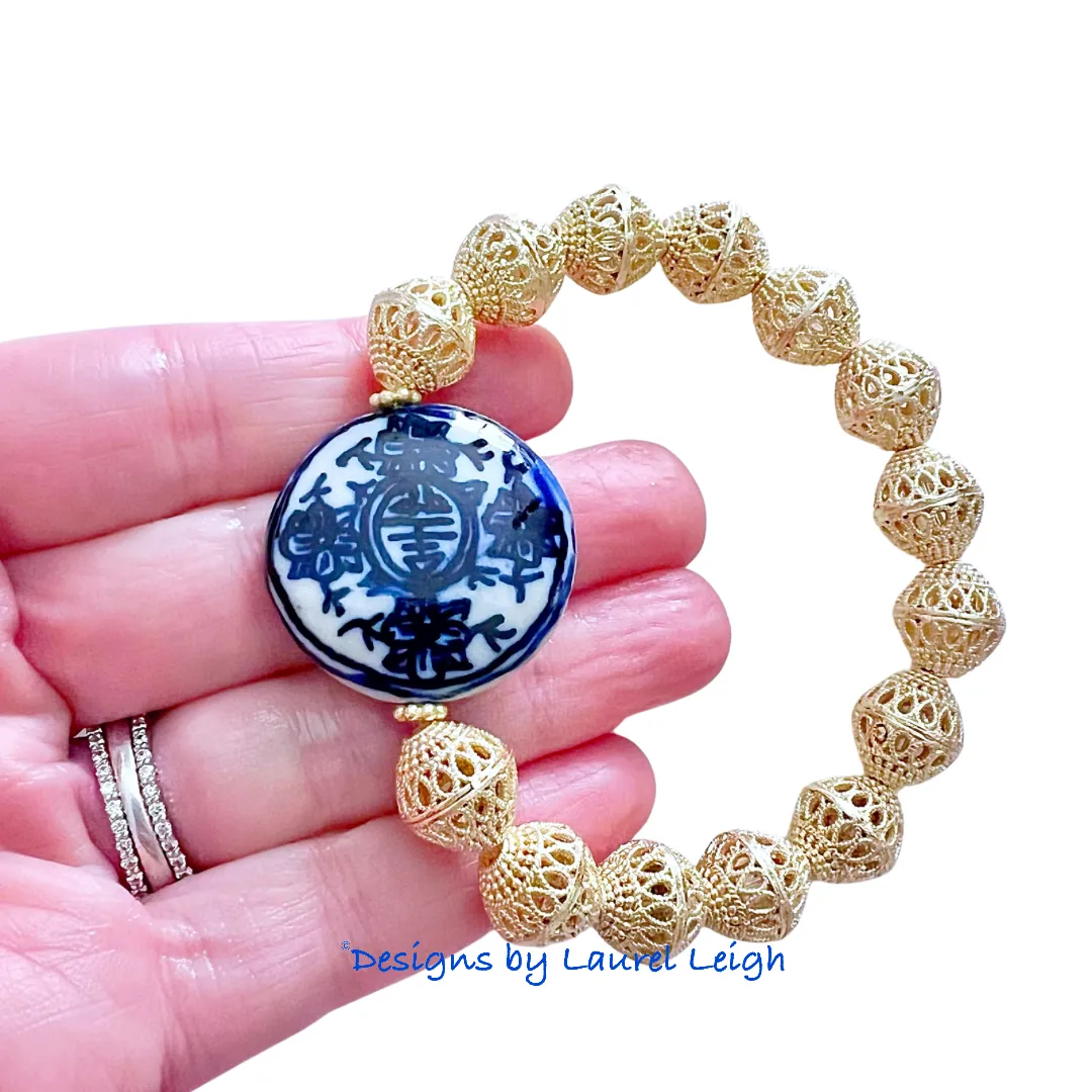 Gold Filigree Chinoiserie Focal Bead Bracelet