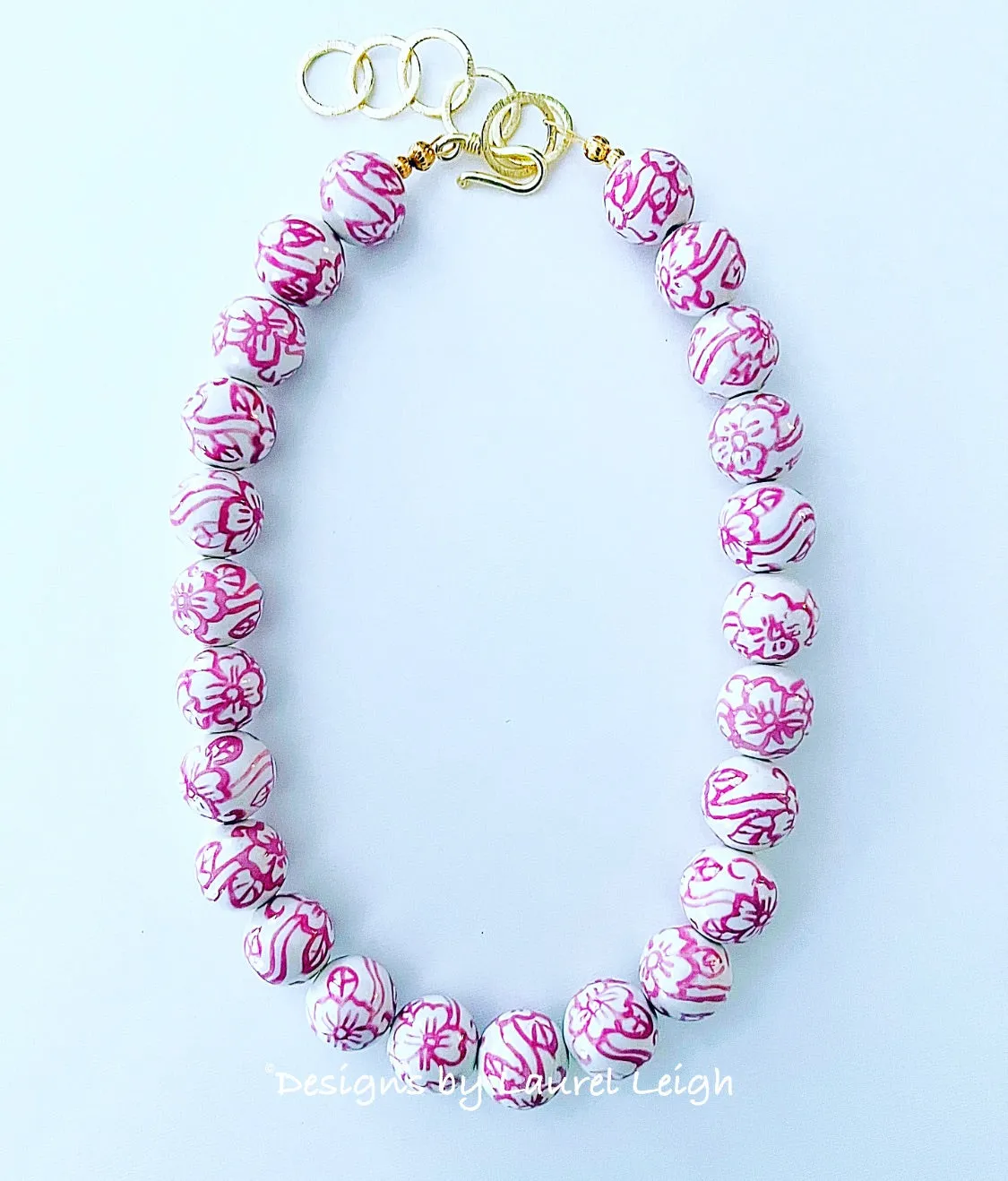 Pink & White Chinoiserie Floral Necklace