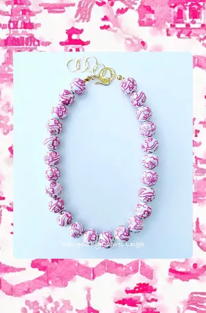 Pink & White Chinoiserie Floral Necklace