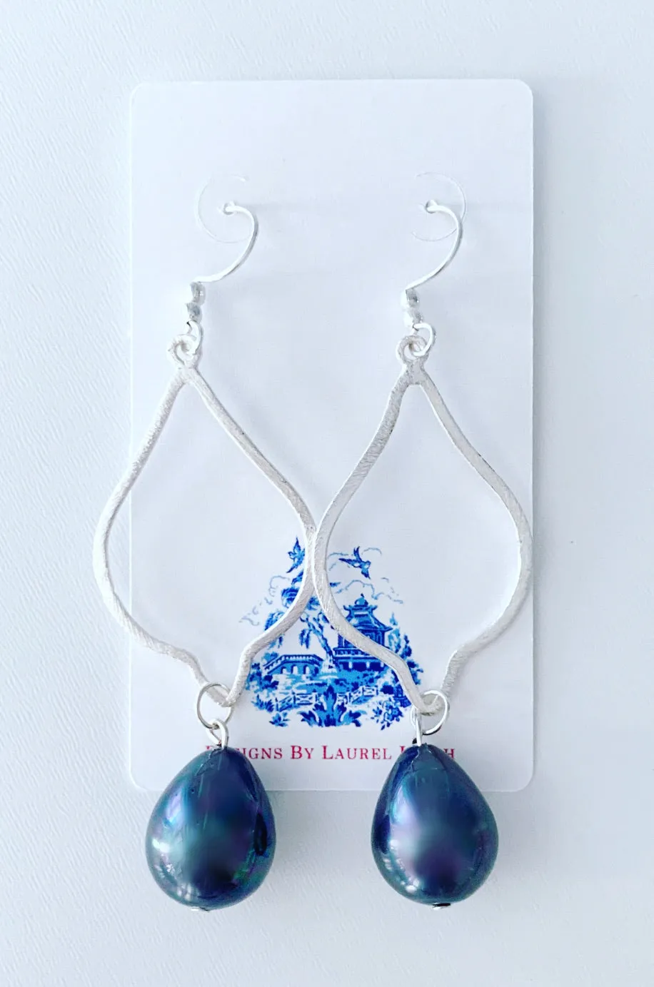 Silver Peacock MOP Drop Earrings