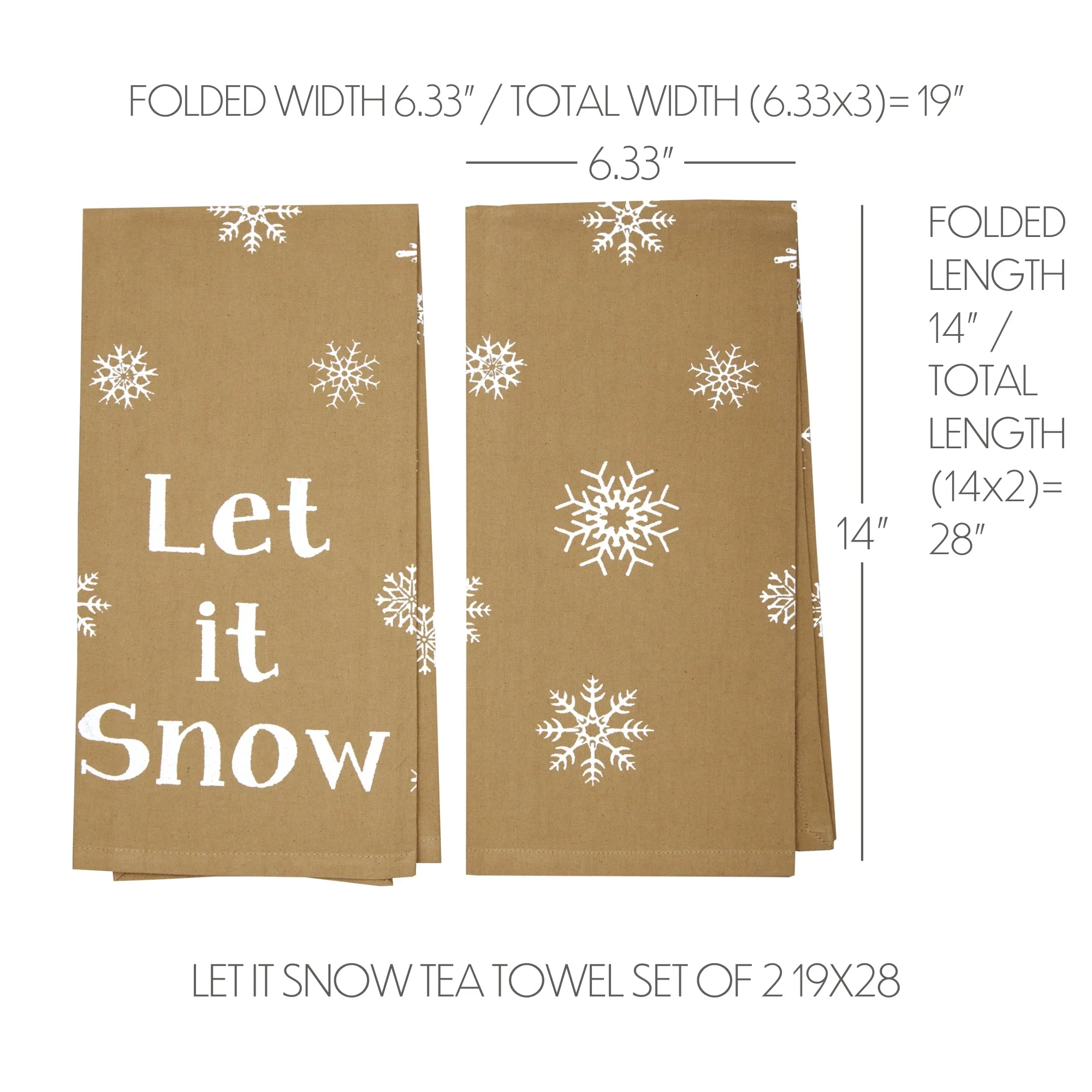 Snowflake Burlap Natural Let It Snow Tea Towel Set of 2 19x28