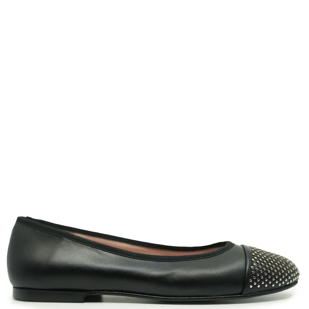 Spain Co Black Embellished Captoe Ballet Flat