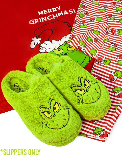 The Grinch Slippers - Christmas Movie Gift Adults Men Women Faux Fur House Shoes