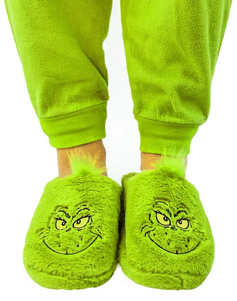 The Grinch Slippers - Christmas Movie Gift Adults Men Women Faux Fur House Shoes