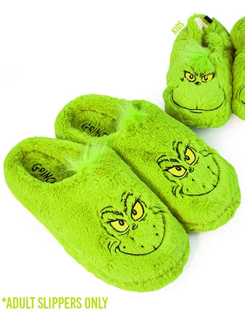 The Grinch Slippers - Christmas Movie Gift Adults Men Women Faux Fur House Shoes