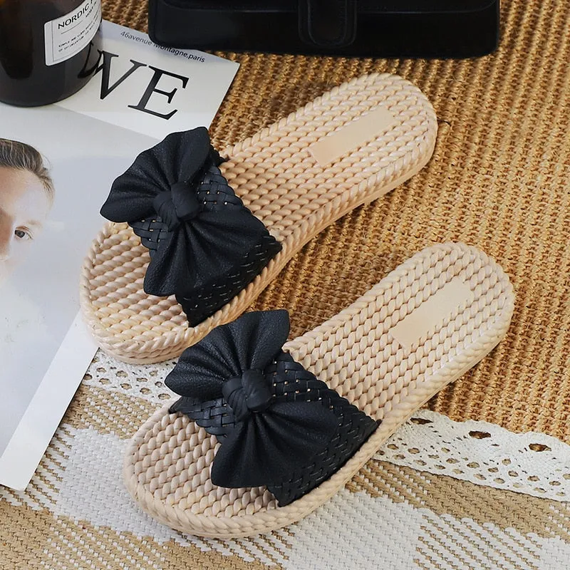 Women's Handmade Slipper Slides with Bow